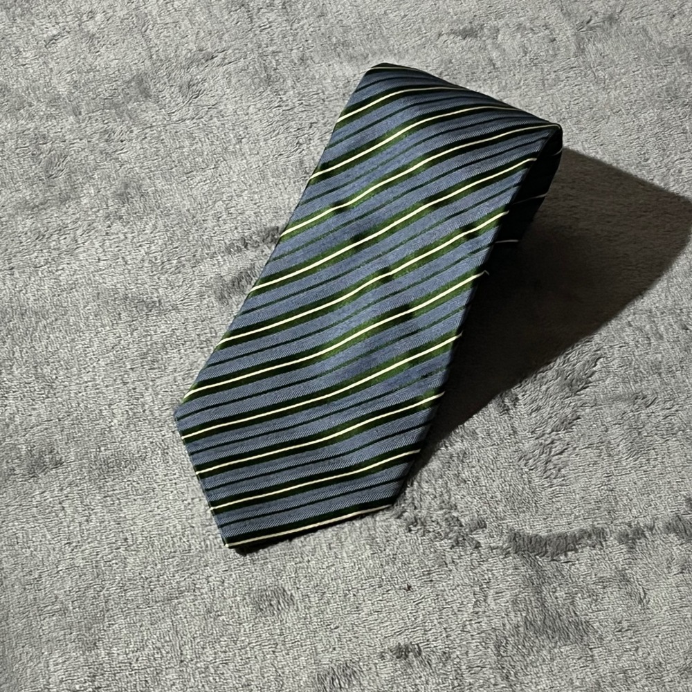 Banana Republic Necktie Mens OS Blue Green Striped Herringbone Silk Tie